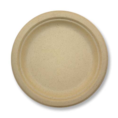 Assiette pulpe ronde 23 cm biodégradable, rigide et compostable en canne à sucre naturelle –LSI Distribution