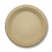 Assiette pulpe ronde 23 cm biodégradable, rigide et compostable en canne à sucre naturelle –LSI Distribution