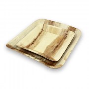 Assiettes palmier carrées 24 cm empilées, rigides et biodégradables, fabriquées à partir de feuilles naturelles de palmier